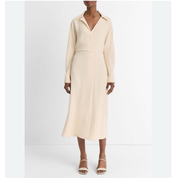 Vince Shaped Collar Dolman-Sleeve Dress White Sand